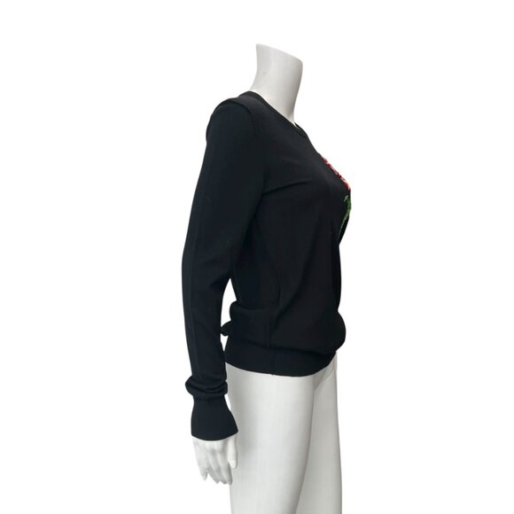 $1695 Dolce&Gabbana Black Beaded Silk Floral Applique Wool Sweater size IT 42/6 - Picture 3 of 7